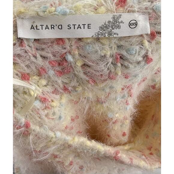 Altard State Mock Neck Fuzzy Sweater Sz XXS Womens Pastel Pink Yellow Loose Fit - Picture 5 of 7